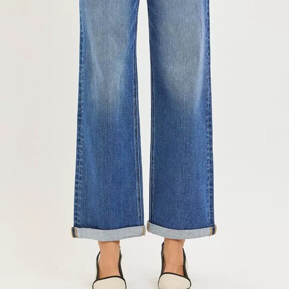 RISEN Full Size High Rise Relaxed Fit Ankle Straight Cuff Jeans Plus Size - Picture 4 of 6